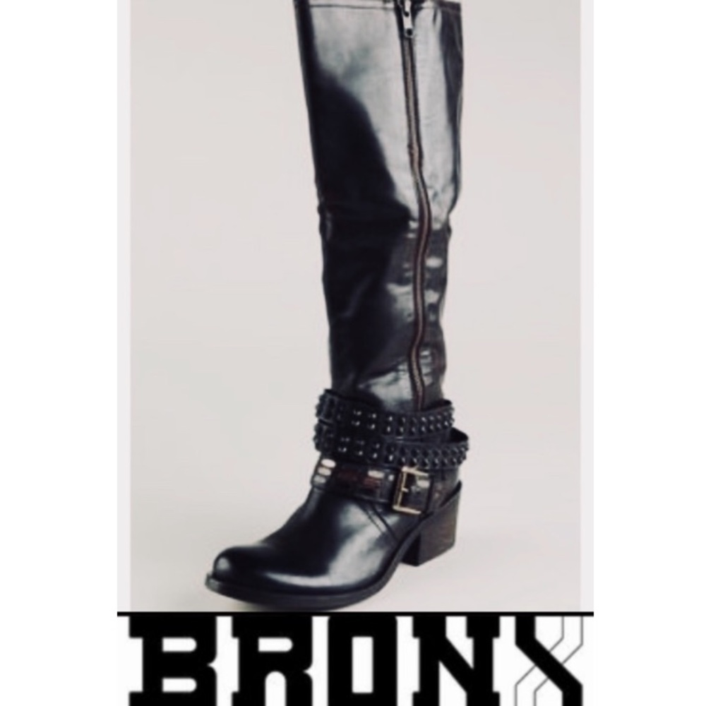 Bronx Stuck On You Studded Knee High Moto Boots 38